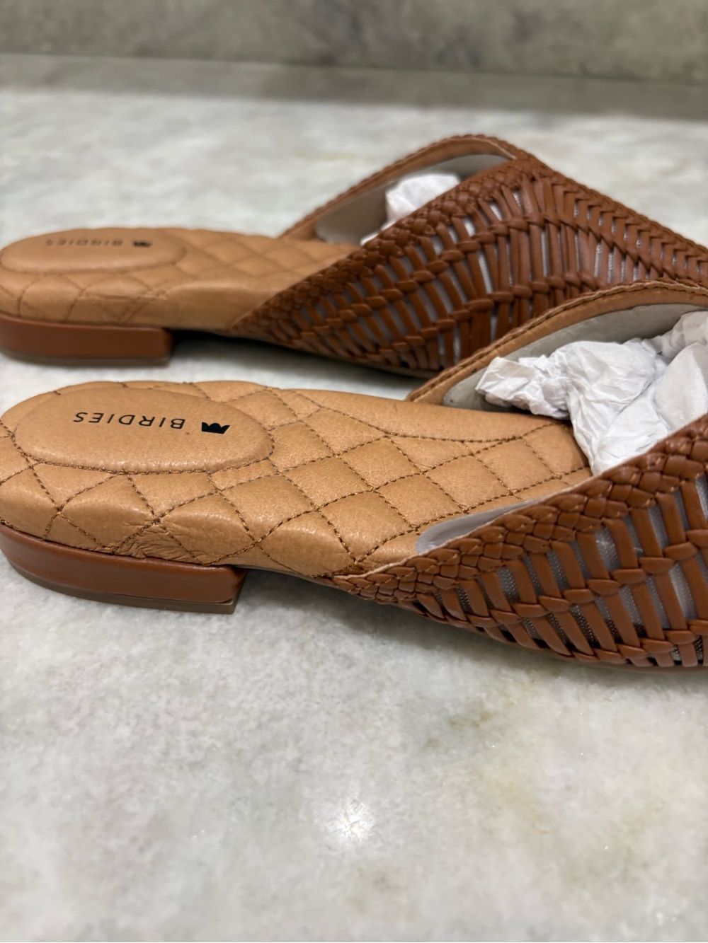 Birdies Brown Woven Leather Pointed Slip-On Mules 6.5 - Picture 2 of 8